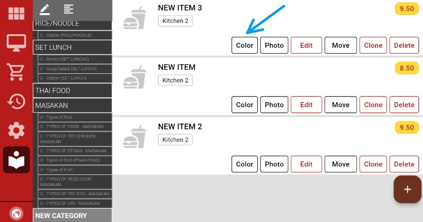Click Color button from selected menu item