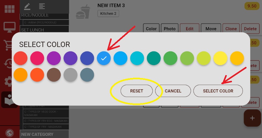 Select color from color palette and click Select Color