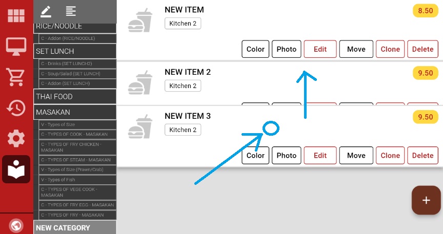 Click and hold item to drag