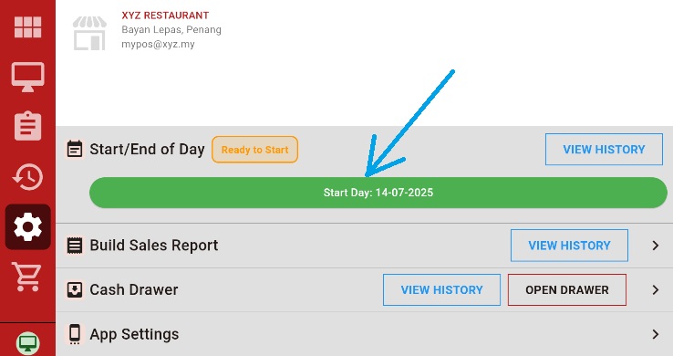 Start Day green button